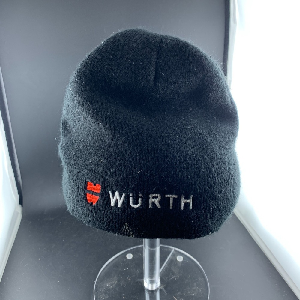 Wurth Cuffed Beanie Hat Mens One Size Black Knit Embroidered Logo Winter Cap